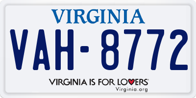 VA license plate VAH8772