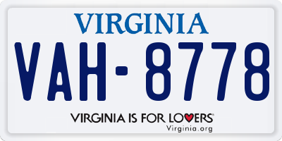 VA license plate VAH8778
