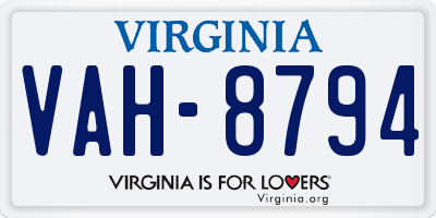 VA license plate VAH8794