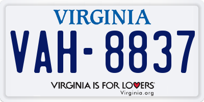 VA license plate VAH8837