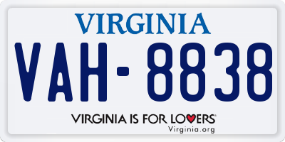 VA license plate VAH8838