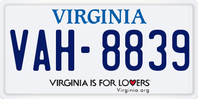 VA license plate VAH8839