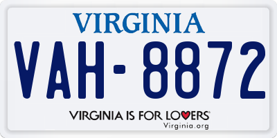 VA license plate VAH8872