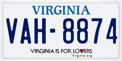 VA license plate VAH8874