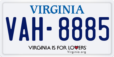 VA license plate VAH8885