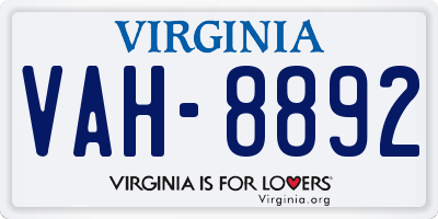 VA license plate VAH8892