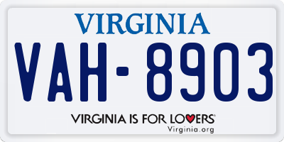 VA license plate VAH8903