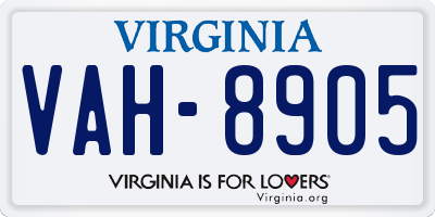 VA license plate VAH8905