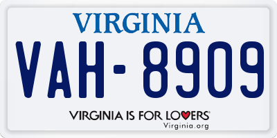 VA license plate VAH8909