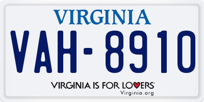 VA license plate VAH8910