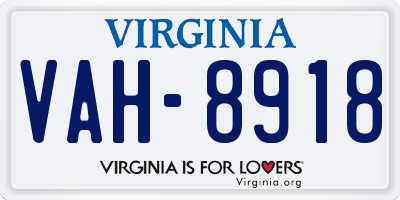 VA license plate VAH8918