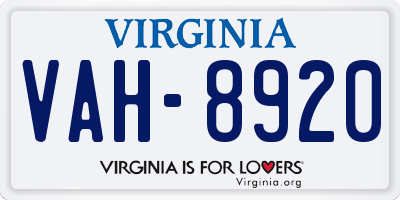 VA license plate VAH8920