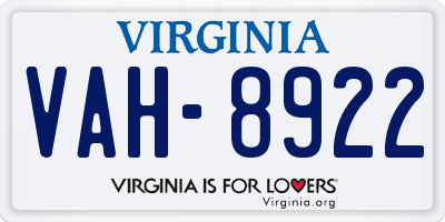 VA license plate VAH8922