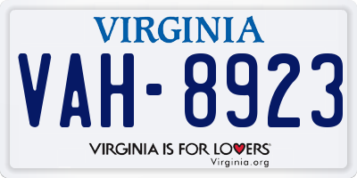 VA license plate VAH8923