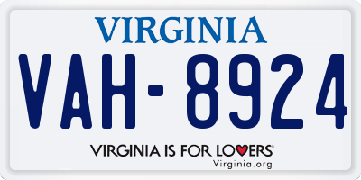 VA license plate VAH8924