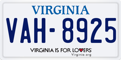 VA license plate VAH8925