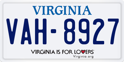 VA license plate VAH8927