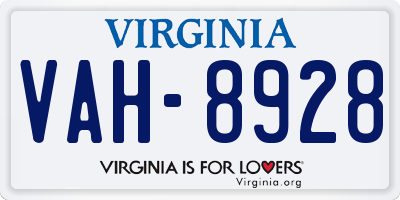 VA license plate VAH8928