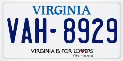 VA license plate VAH8929