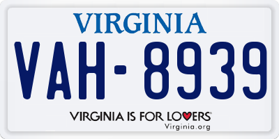 VA license plate VAH8939