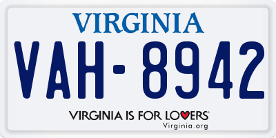 VA license plate VAH8942