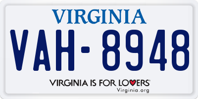 VA license plate VAH8948