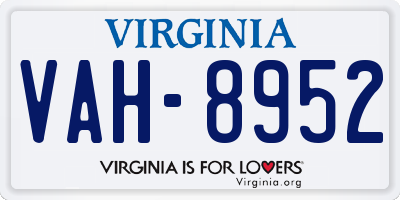 VA license plate VAH8952