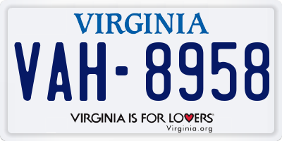 VA license plate VAH8958