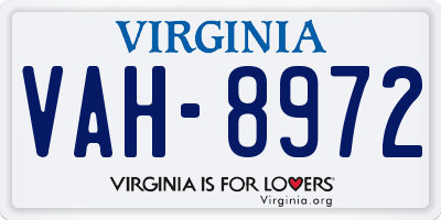 VA license plate VAH8972