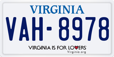 VA license plate VAH8978