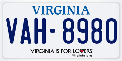 VA license plate VAH8980