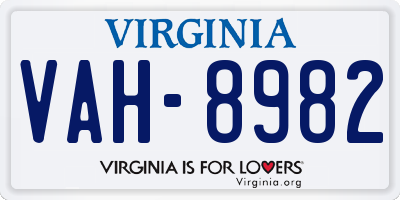 VA license plate VAH8982