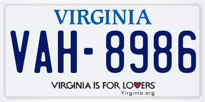 VA license plate VAH8986