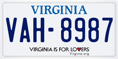 VA license plate VAH8987