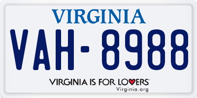 VA license plate VAH8988