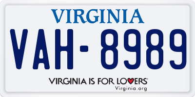 VA license plate VAH8989