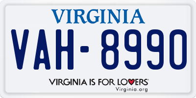 VA license plate VAH8990