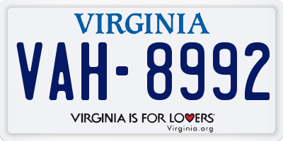 VA license plate VAH8992