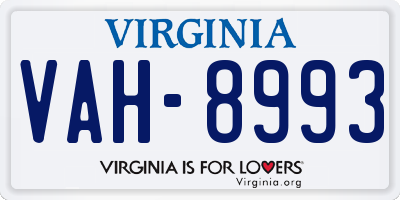 VA license plate VAH8993
