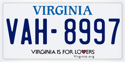 VA license plate VAH8997