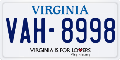 VA license plate VAH8998