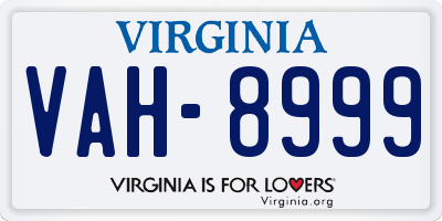 VA license plate VAH8999