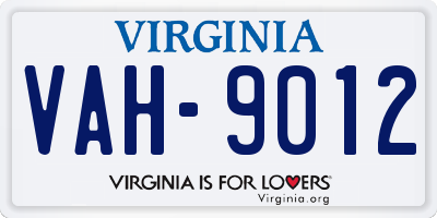 VA license plate VAH9012