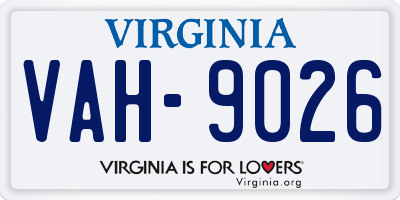 VA license plate VAH9026