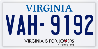 VA license plate VAH9192