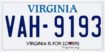 VA license plate VAH9193