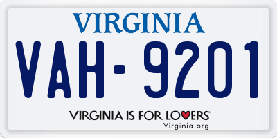 VA license plate VAH9201