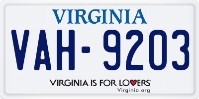 VA license plate VAH9203