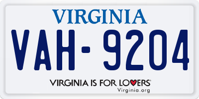 VA license plate VAH9204