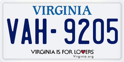 VA license plate VAH9205